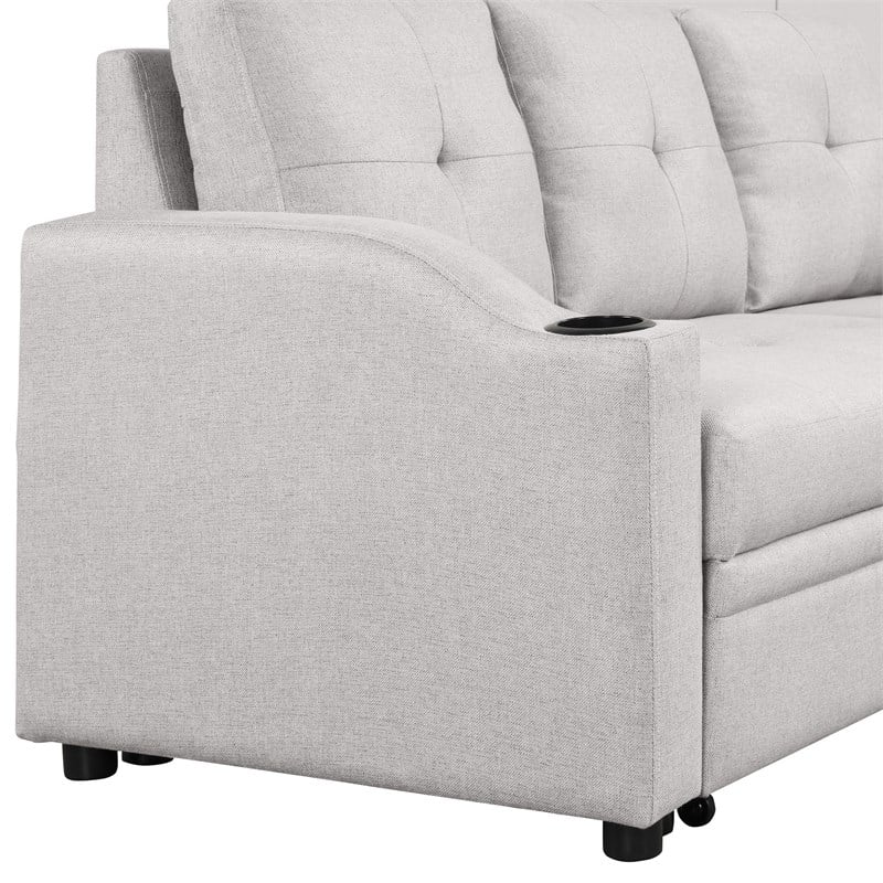 CRO Decor pull-out sofa bed 3 seater with storage chaise longue and cup holder
