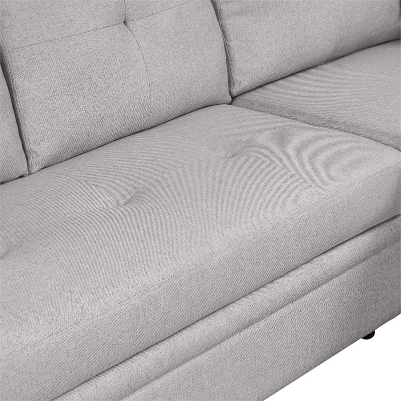 CRO Decor pull-out sofa bed 3 seater with storage chaise longue and cup holder