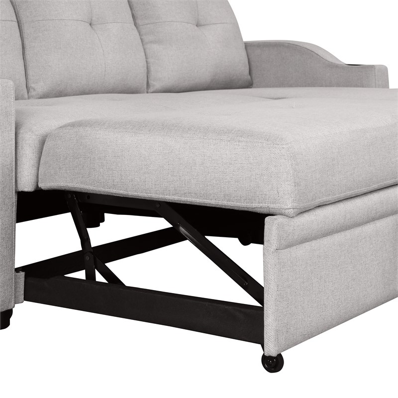 CRO Decor pull-out sofa bed 3 seater with storage chaise longue and cup holder