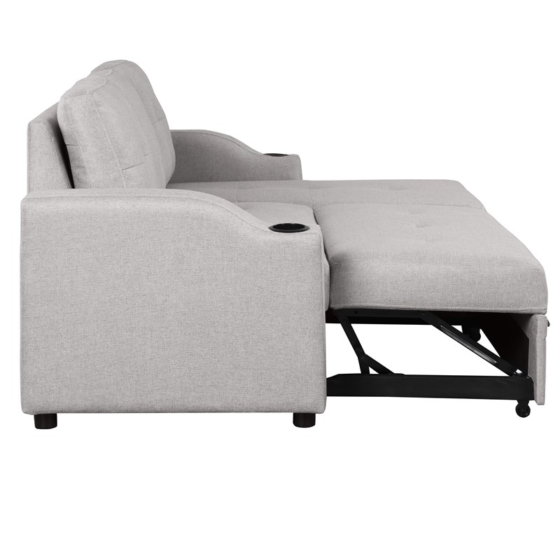 CRO Decor pull-out sofa bed 3 seater with storage chaise longue and cup holder