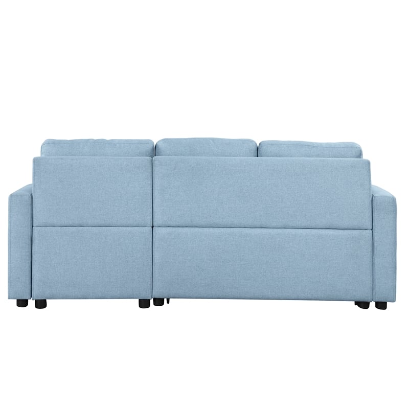 CRO Decor Blue Pull Out Sofa Bed 3 Seater with Storage Recliner and Cup Holder