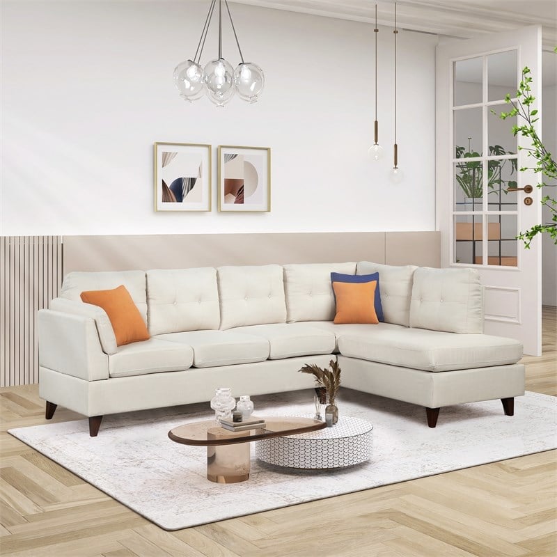 CRO Decor Modern Linen Fabric L-Shaped Sofa (Beige)