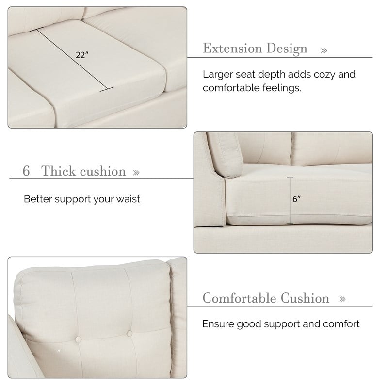 CRO Decor Modern Linen Fabric L-Shaped Sofa (Beige)