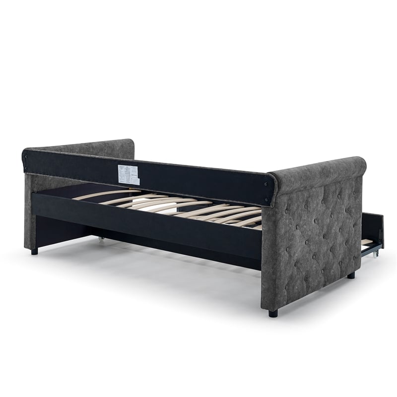 CRO Decor Gray Upholstered Tufted Sofa Bed With Rollers