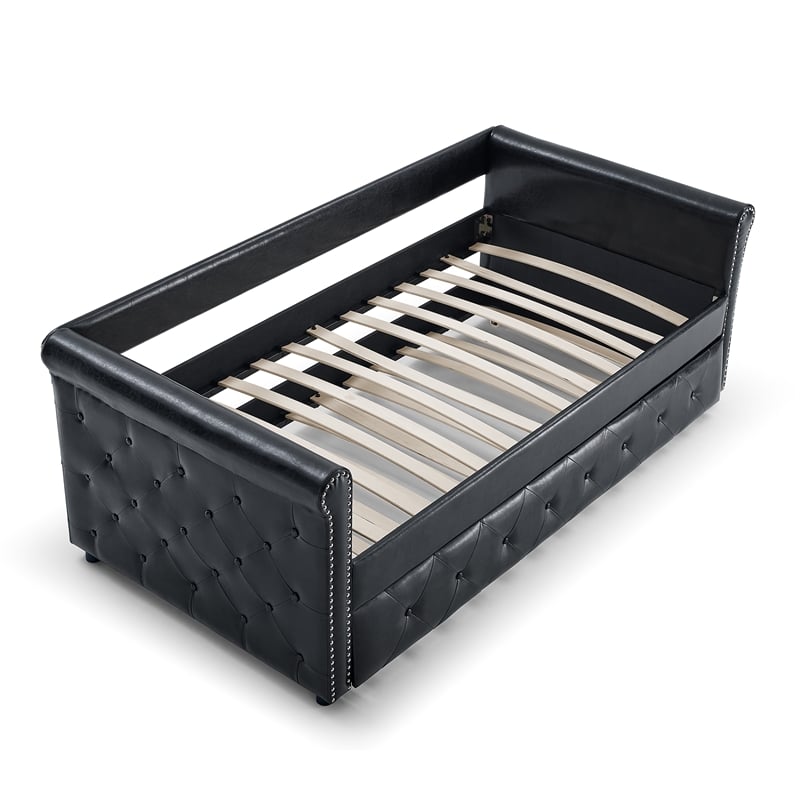 CRO Decor  Black Upholstered Tufted Sofa Bed With Rollers