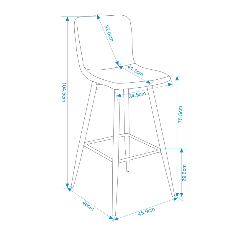 CRO Decor blue Upholstered Bar Stool with Backrest (Set of 2)