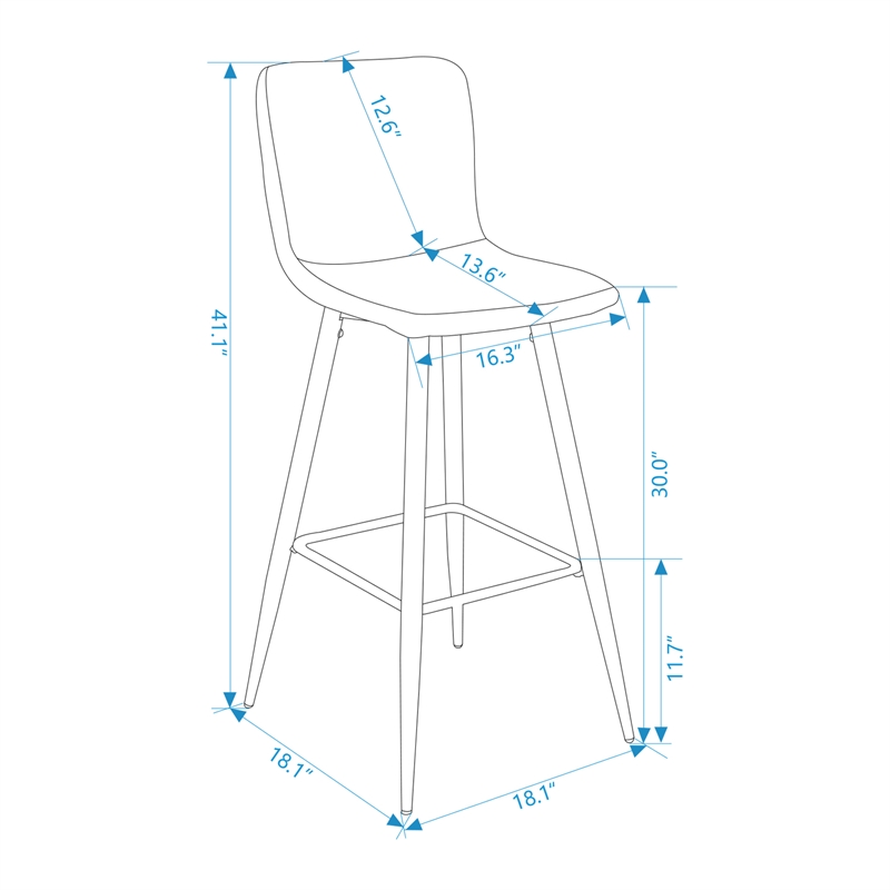 CRO Decor blue Upholstered Bar Stool with Backrest (Set of 2)