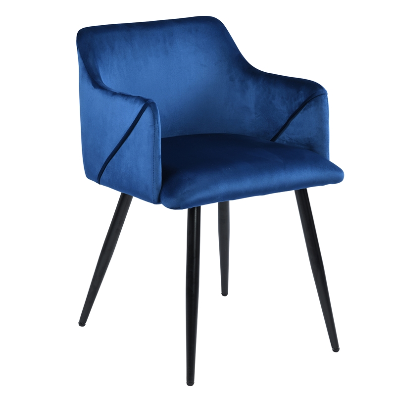 CRO Decor Blue Velvet Fabric Upholstered Side Armchair( Set of 2)