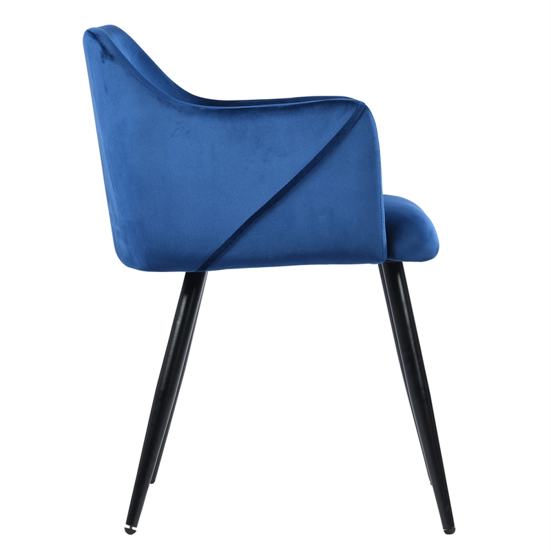 CRO Decor Blue Velvet Fabric Upholstered Side Armchair( Set of 2)