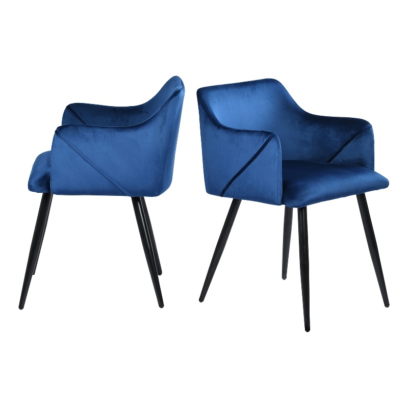 CRO Decor Blue Velvet Fabric Upholstered Side Armchair( Set of 2)