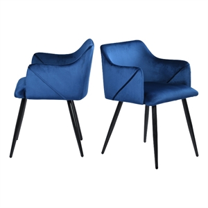 CRO Decor Blue Velvet Fabric Upholstered Side Armchair( Set of 2)