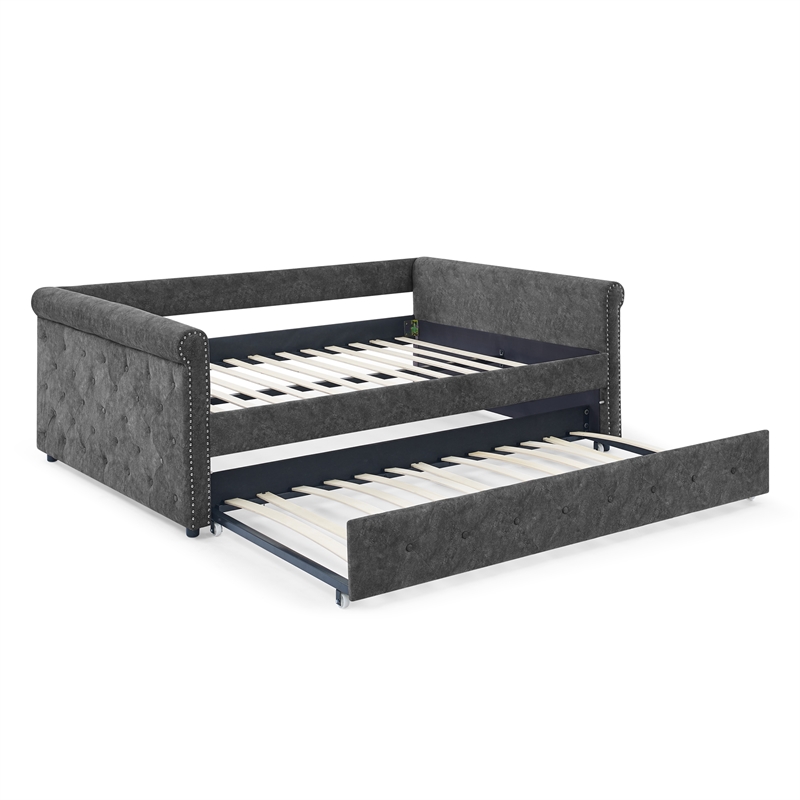 CRO decorative gray armrest button tufted sofa bed frame