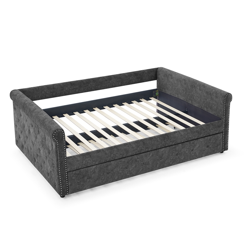 CRO decorative gray armrest button tufted sofa bed frame