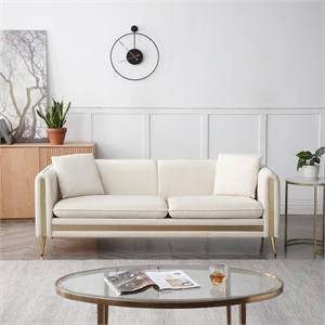 CRO Decor 77.2&quot Beige Velvet Upholstered 3-Seater Sofa