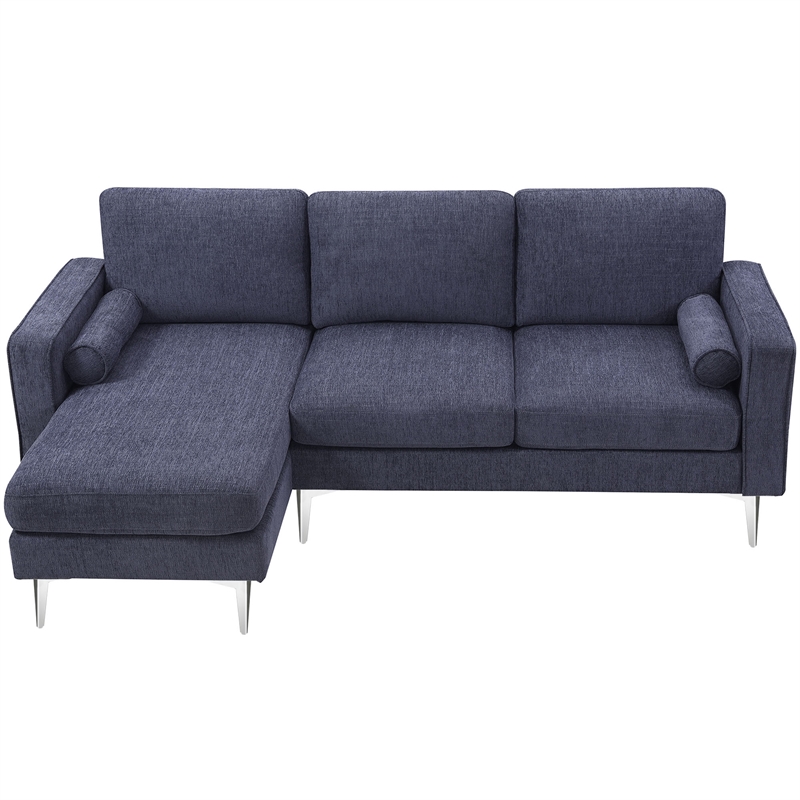 CRO Decor 86-inch modern chenille fabric L-shaped 3-seater sofa (blue + gray)
