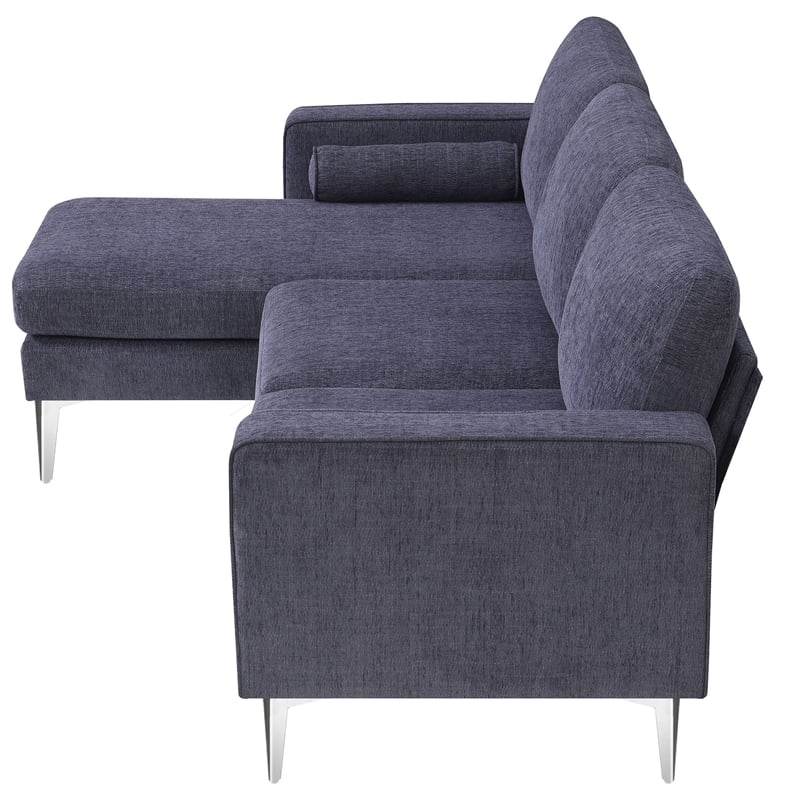 CRO Decor 86-inch modern chenille fabric L-shaped 3-seater sofa (blue + gray)