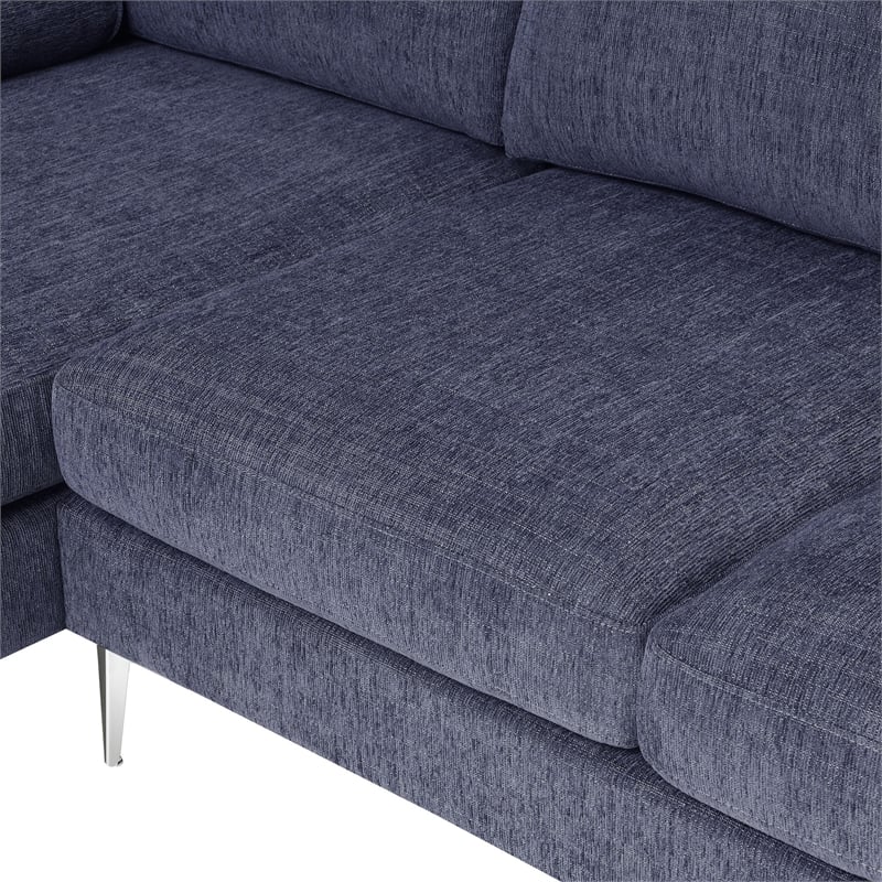 CRO Decor 86-inch modern chenille fabric L-shaped 3-seater sofa (blue + gray)