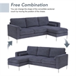 CRO Decor 86-inch modern chenille fabric L-shaped 3-seater sofa (blue + gray)