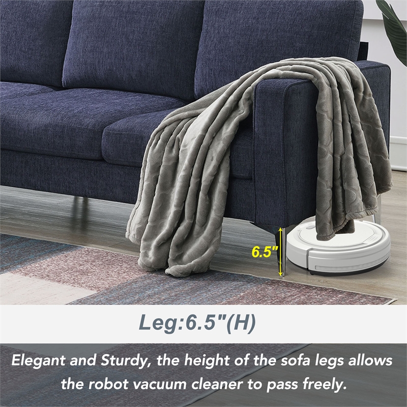 CRO Decor 86-inch modern chenille fabric L-shaped 3-seater sofa (blue + gray)