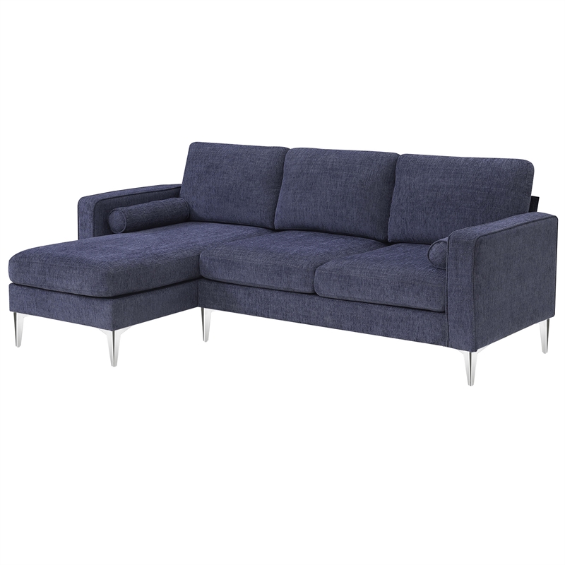 CRO Decor 86-inch modern chenille fabric L-shaped 3-seater sofa (blue + gray)