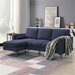 CRO Decor 86-inch modern chenille fabric L-shaped 3-seater sofa (blue + gray)