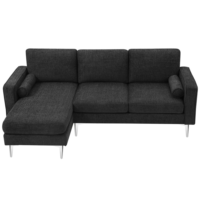 CRO Decor 86-inch modern chenille fabric L-shaped 3-seater sofa(DARK GREY)
