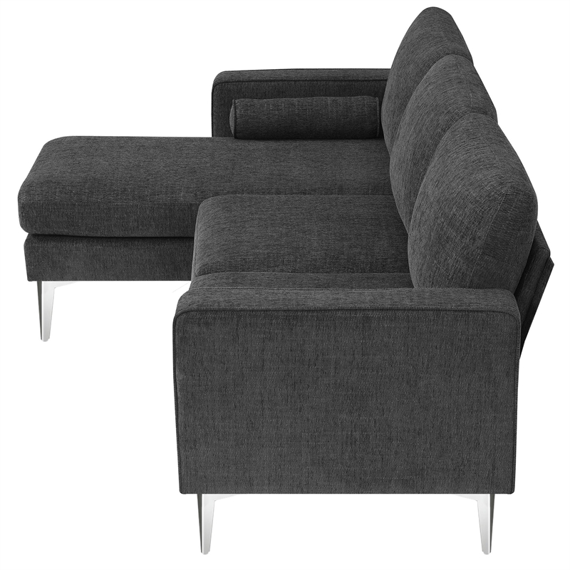 CRO Decor 86-inch modern chenille fabric L-shaped 3-seater sofa(DARK GREY)