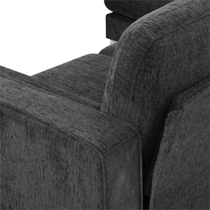 CRO Decor 86-inch modern chenille fabric L-shaped 3-seater sofa(DARK GREY)