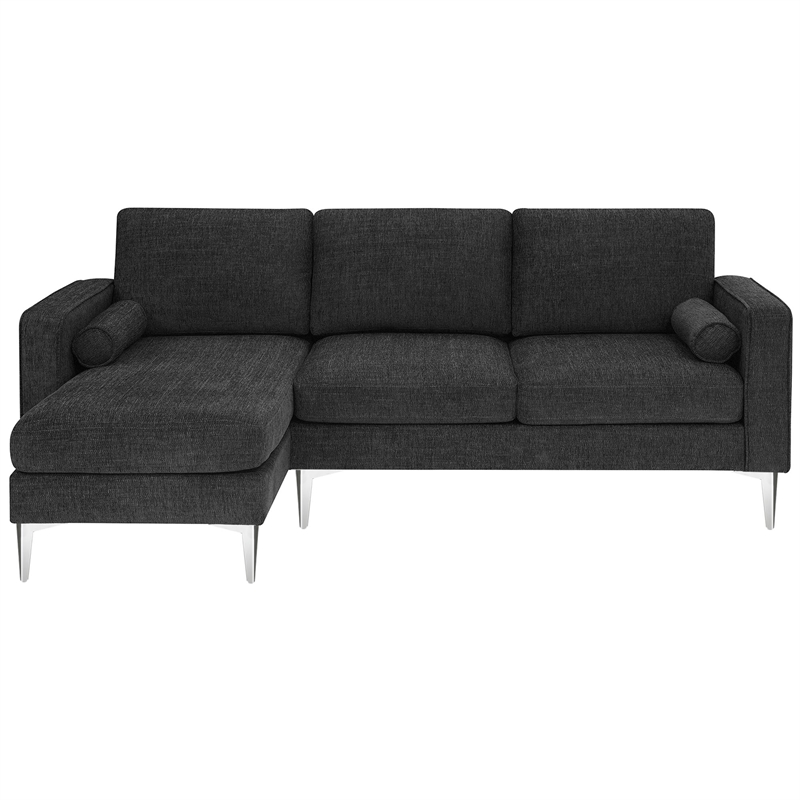 CRO Decor 86-inch modern chenille fabric L-shaped 3-seater sofa(DARK GREY)