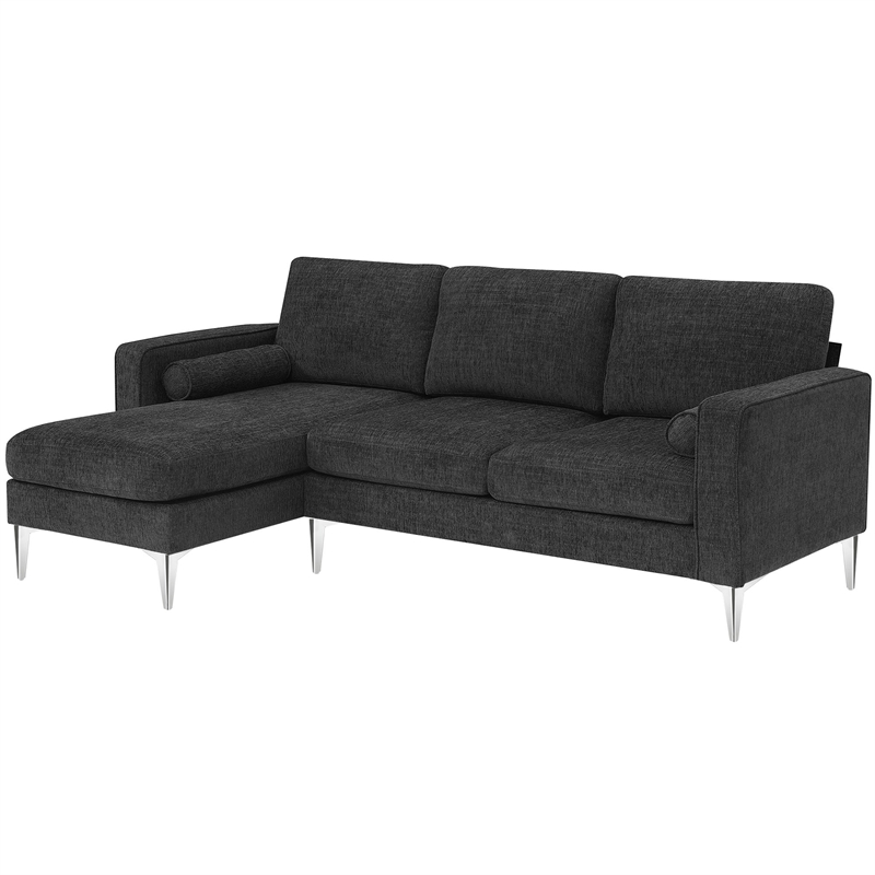 CRO Decor 86-inch modern chenille fabric L-shaped 3-seater sofa(DARK GREY)