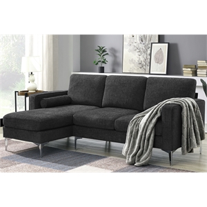 CRO Decor 86-inch modern chenille fabric L-shaped 3-seater sofa(DARK GREY)