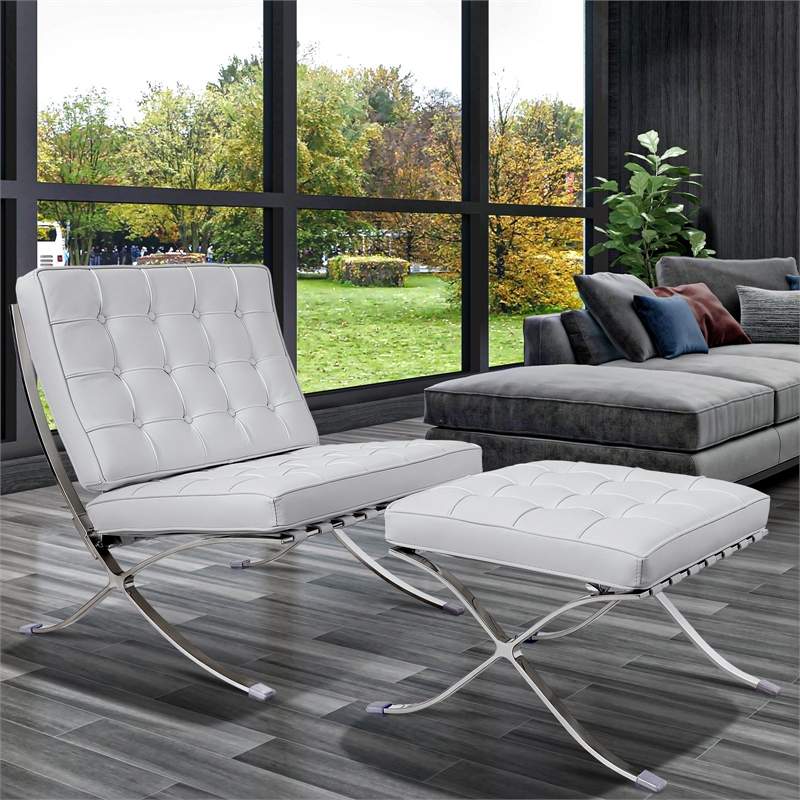 CRO decorative lounge chair 2-piece set, 1 chair and 1 footstool. (White)