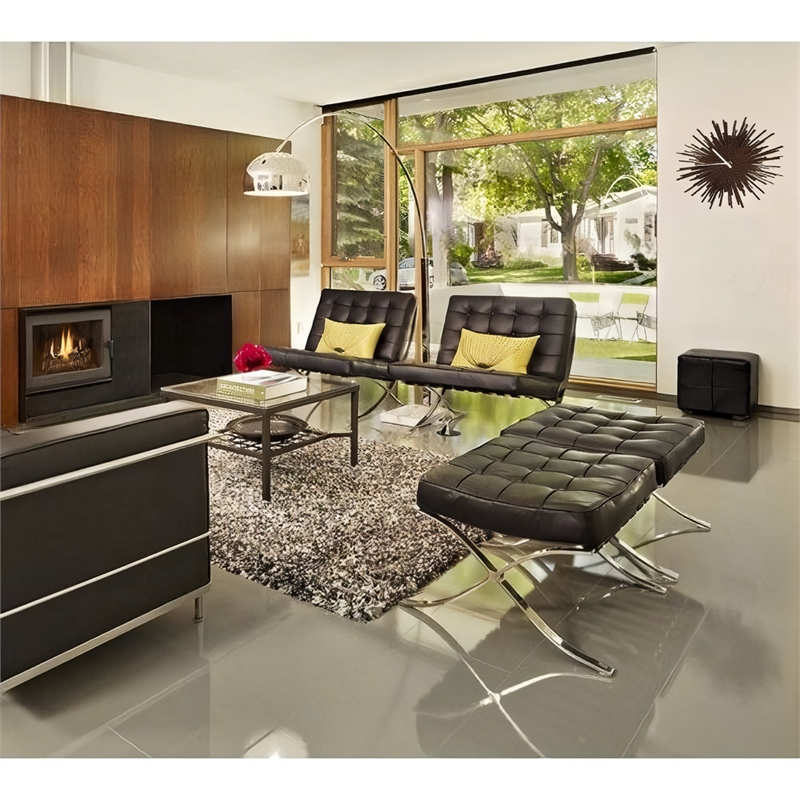 CRO Decor Mid Century Modern Leather Black Recliner Lounge Chair