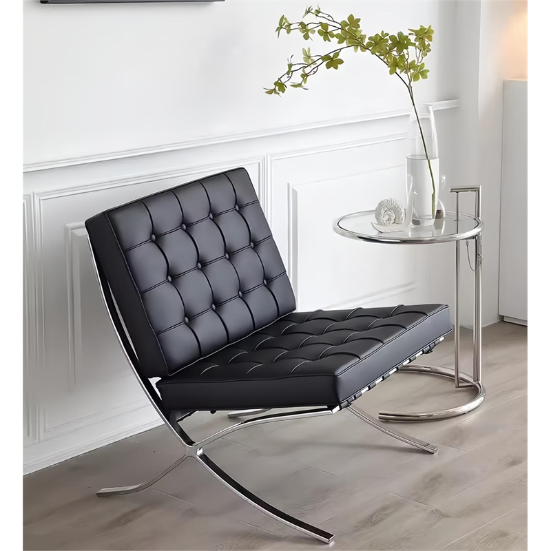 CRO Decor Mid Century Modern Leather Black Recliner Lounge Chair
