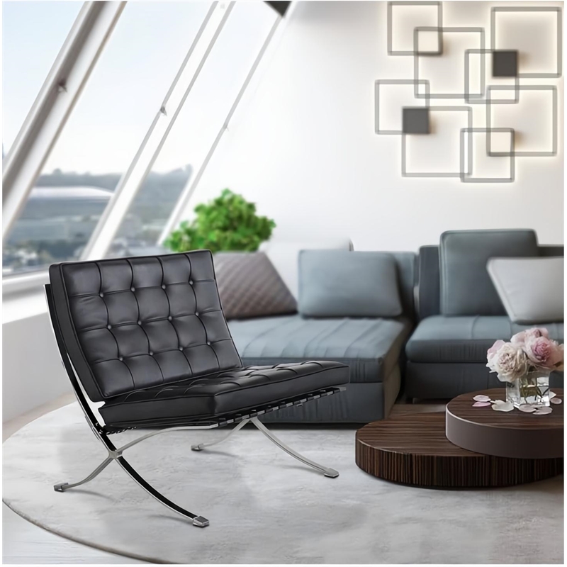 CRO Decor Mid Century Modern Leather Black Recliner Lounge Chair
