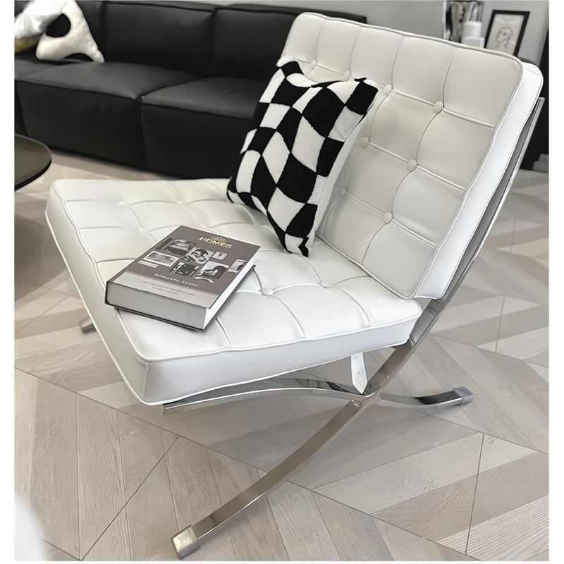 CRO Decor Mid Century Modern Leather White Recliner Chair