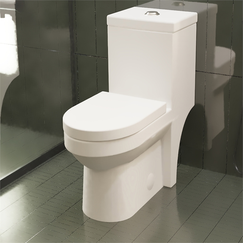 CRO Decor Modern Ceramic Compact Toilet with Double Flush in White