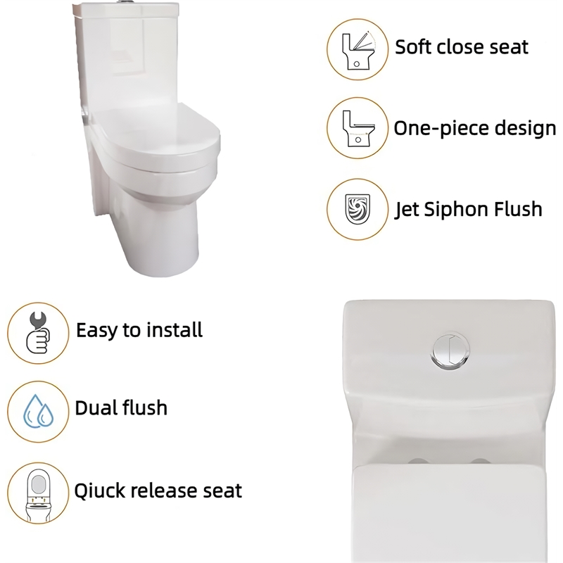 CRO Decor Modern Ceramic Compact Toilet with Double Flush in White