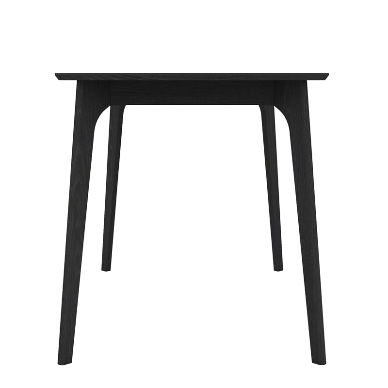 CRO Decor black plywood dining table with curved corners and wood grain desktop