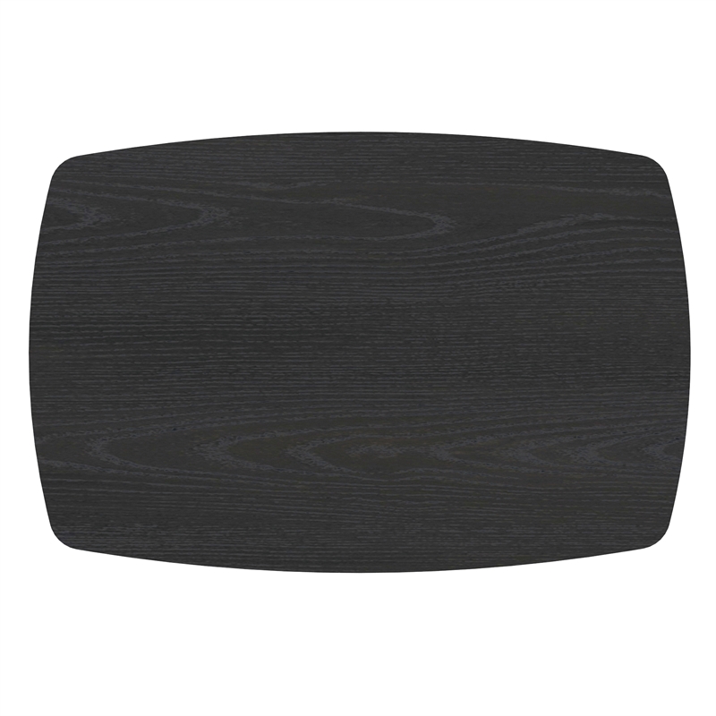 CRO Decor black plywood dining table with curved corners and wood grain desktop
