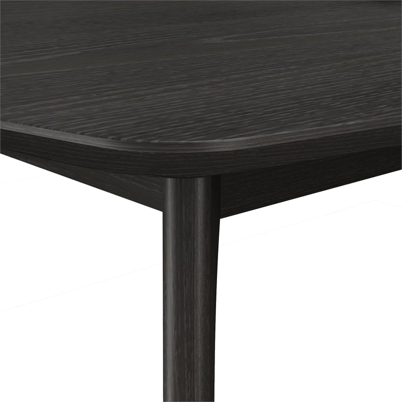 CRO Decor black plywood dining table with curved corners and wood grain desktop