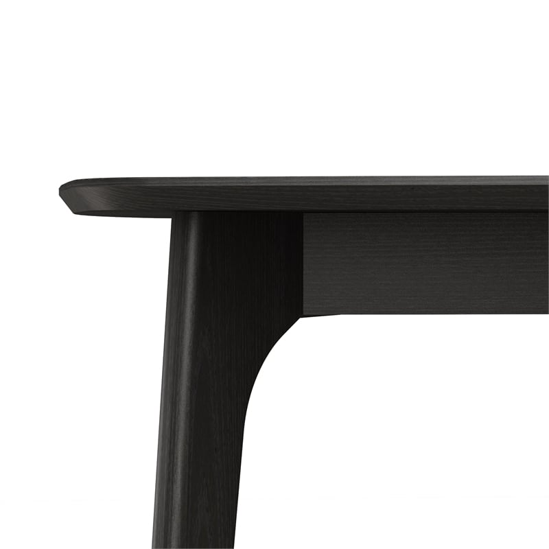 CRO Decor black plywood dining table with curved corners and wood grain desktop
