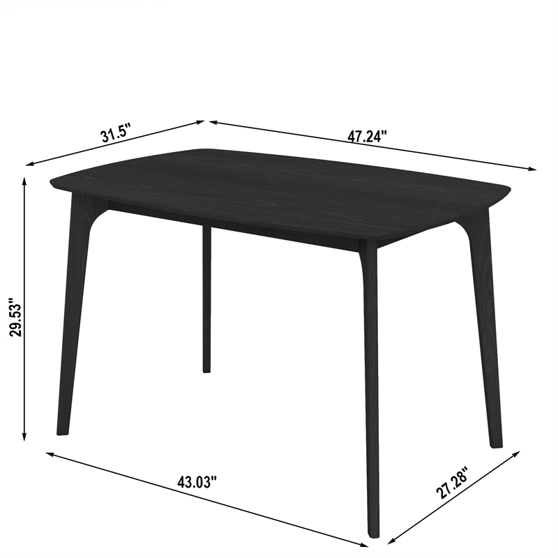 CRO Decor black plywood dining table with curved corners and wood grain desktop