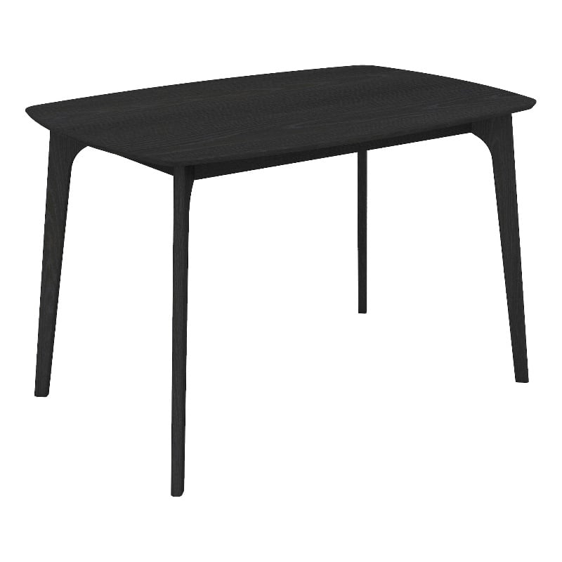 CRO Decor black plywood dining table with curved corners and wood grain desktop