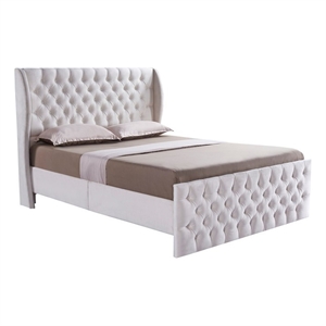 CRO Decor Upholstered Metal & Velvet King Size Chesterfield Bed in White