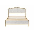 Light gray queen size bed with metal frame solid wood ribs and foam upholstery