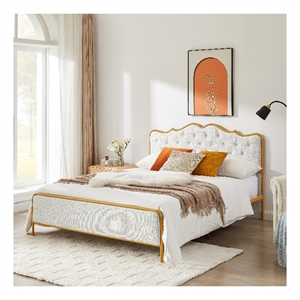 Light gray queen size bed with metal frame solid wood ribs and foam upholstery