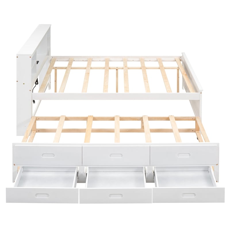 CRO Decor Full Size Platform Bed with Storage Headboard White
