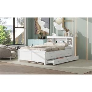 CRO Decor Full Size Platform Bed with Storage Headboard White