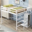 Full Size Loft Bed with Built-in Storage Wardrobe and Staircase